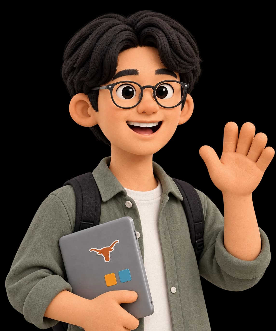 Illustrated 3D avatar of Yuki waving